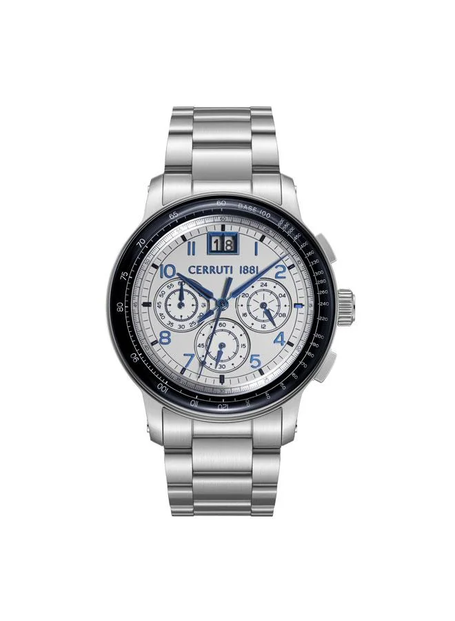 CERRUTI 1881 Petroio Silver Dial Stainless Steel Bracelet Chronograph Watch for Men, 43mm